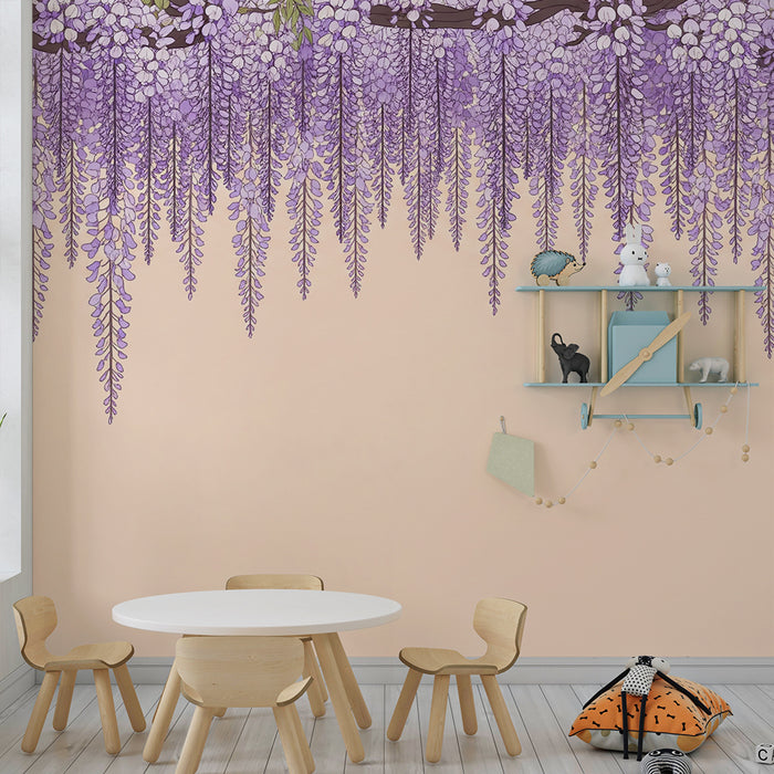 Papel de parede para quarto de bebé | Glicínias delicadas sobre fundo suave