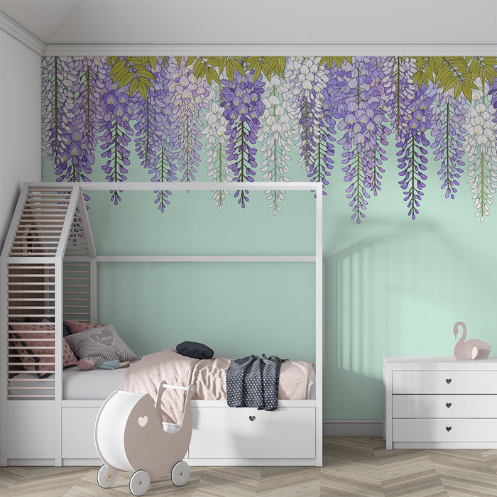 Papel de parede para quarto de bebé | Glicínias delicadas sobre fundo pastel