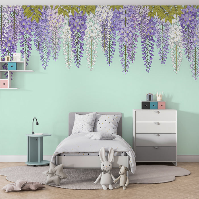 Papel de parede para quarto de bebé | Glicínias delicadas sobre fundo pastel