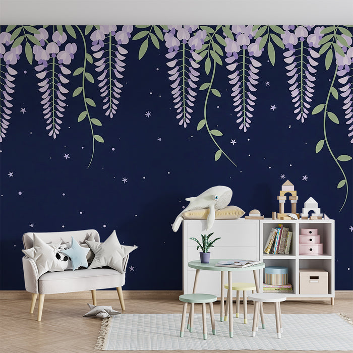 Papel de parede quarto bebê | Звездни глицини върху нощен фон
