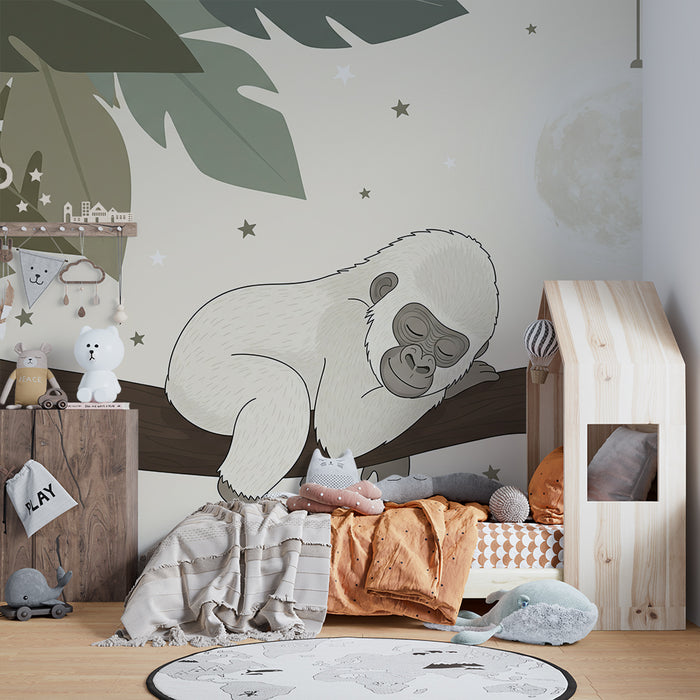**Lastenhuoneen tapetti | Nukkuva gorilla oksalla kuun alla**