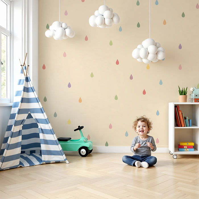 Babyzimmer Tapete | Farbtropfen auf weichem Grund
