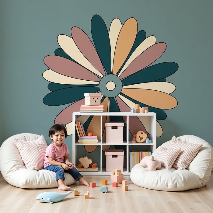 Papel de parede para quarto de bebé | Grande rosácea com flores coloridas