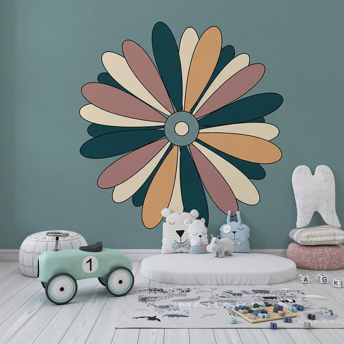 Papel de parede para quarto de bebé | Grande rosácea com flores coloridas
