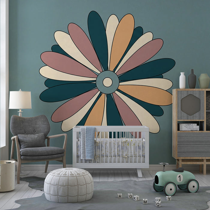 Papel de parede para quarto de bebé | Grande rosácea com flores coloridas