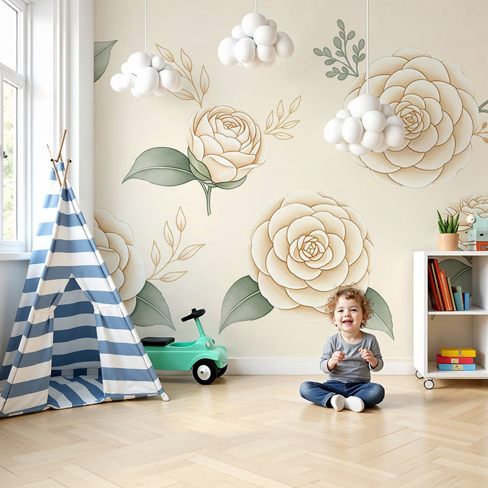 Papier de parede izba bábätka | Veľké jemné kvety na jemnom pozadí