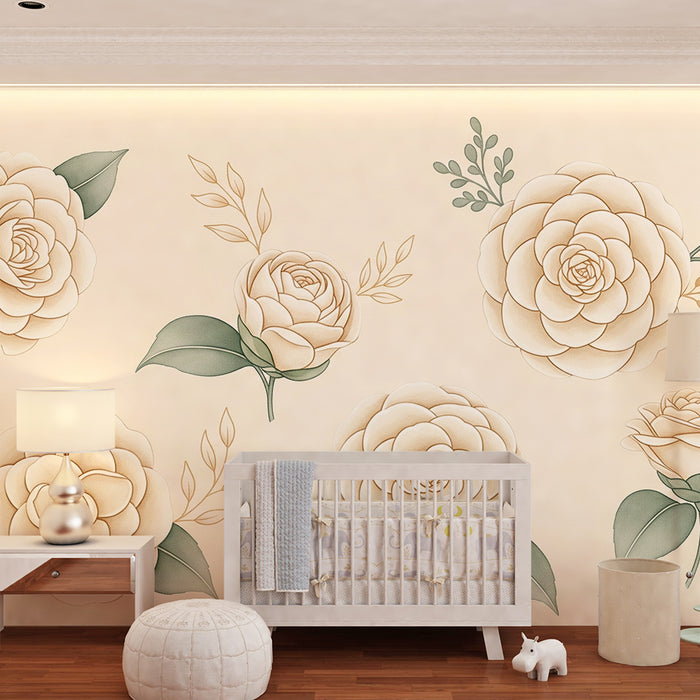 Papier de parede izba bábätka | Veľké jemné kvety na jemnom pozadí