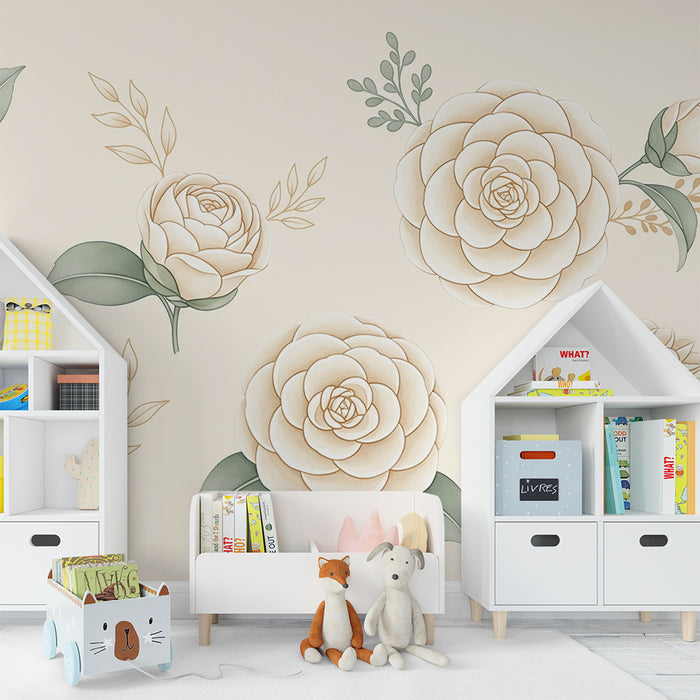 Papier de parede izba bábätka | Veľké jemné kvety na jemnom pozadí