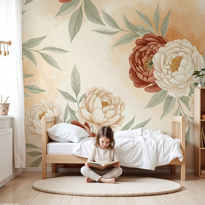 Papel de parede quarto bebê | Grandes flores e suavidade pastel