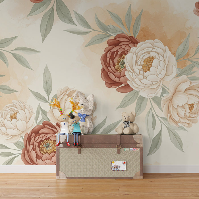 Papel de parede quarto bebê | Grandes flores e suavidade pastel
