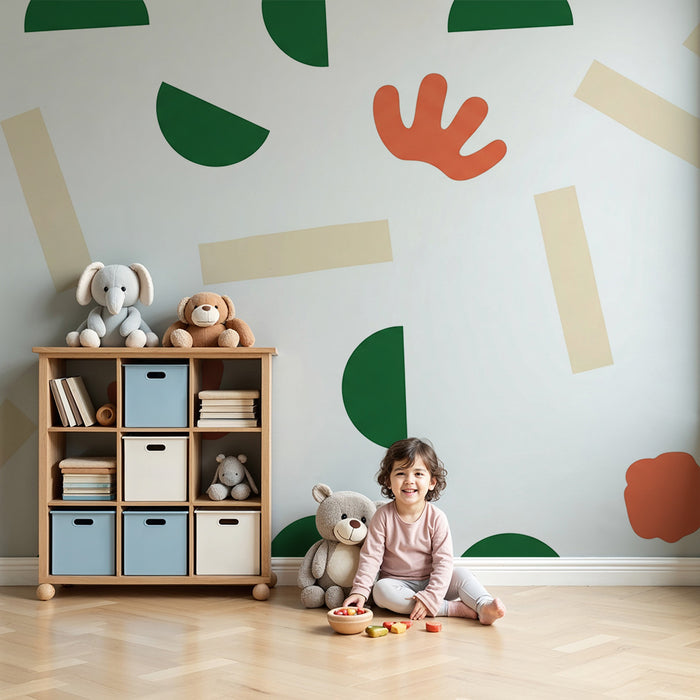 Barntapet | Stora färgglada geometriska mönster på vit bakgrund