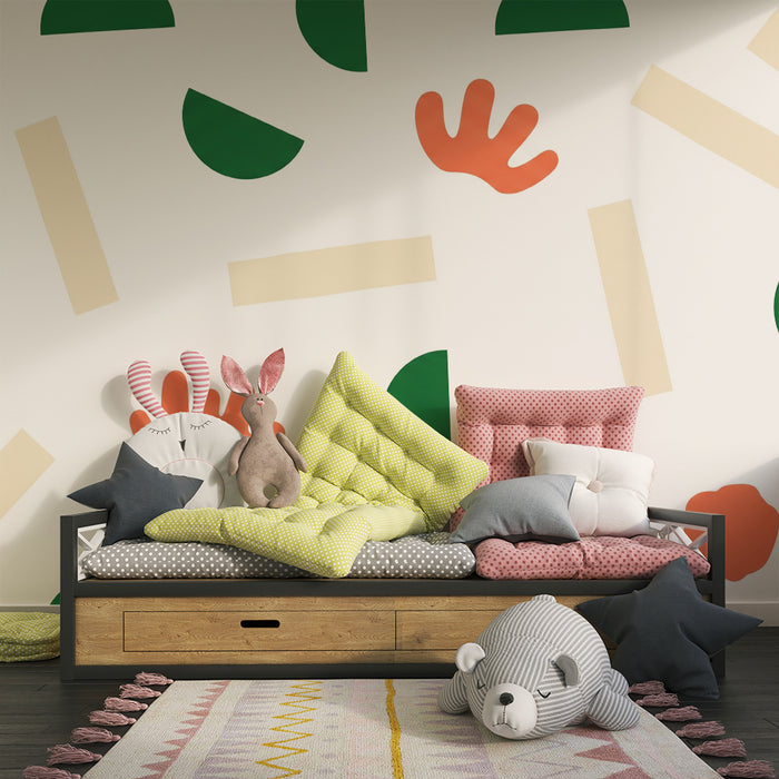 Barntapet | Stora färgglada geometriska mönster på vit bakgrund