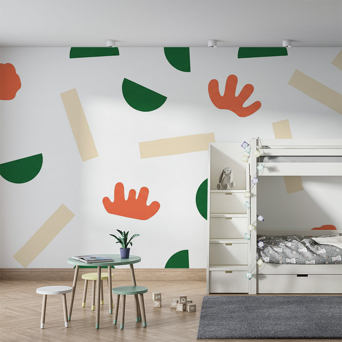 Barntapet | Stora färgglada geometriska mönster på vit bakgrund