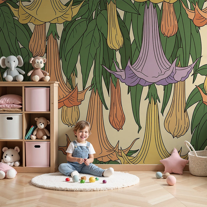 Babyzimmer Tapete | Große hängende Blüten