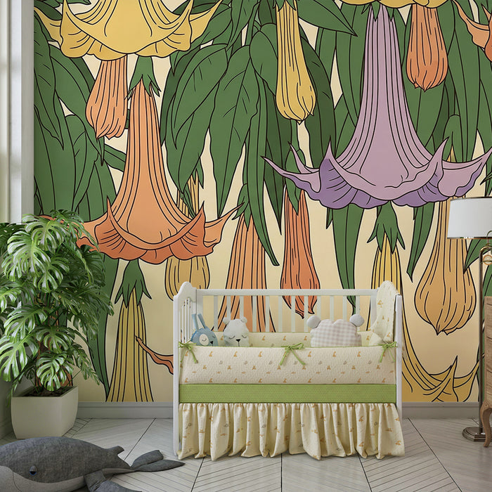 Babyzimmer Tapete | Große hängende Blüten