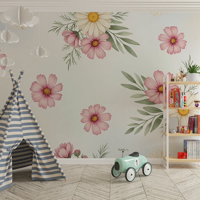 Papier de parede quarto bebê | Grupos de pequenas folhas