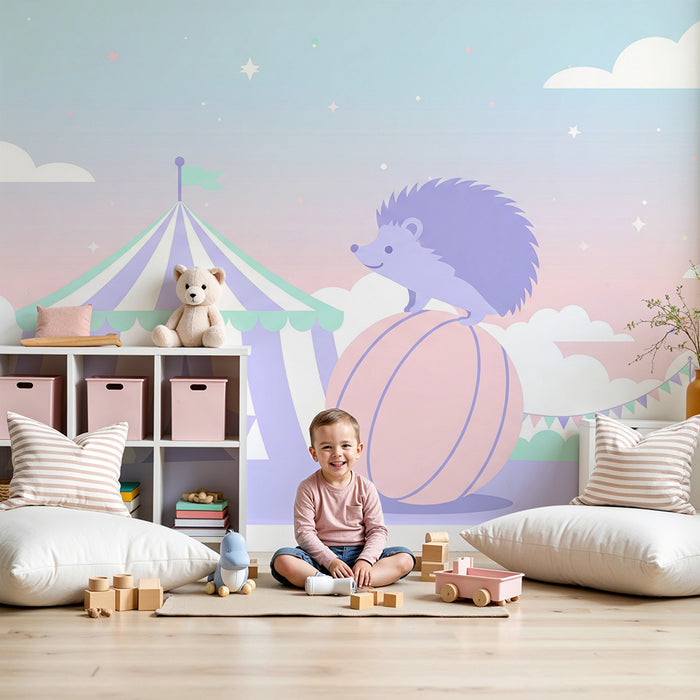 Papier de parede quarto bebê | Ouriço acrobata no circo