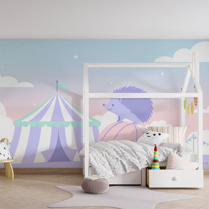 Papier de parede quarto bebê | Ouriço acrobata no circo