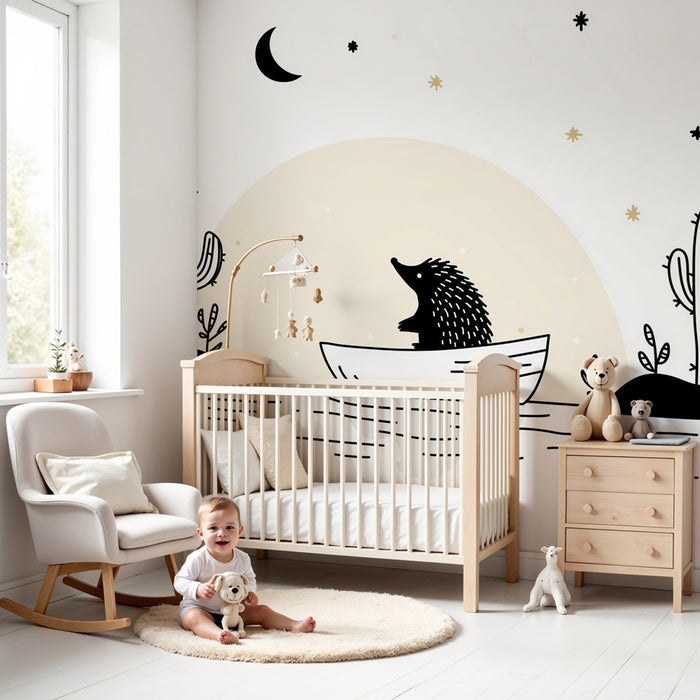 Papel pintado infantil | Erizo aventurero en el agua