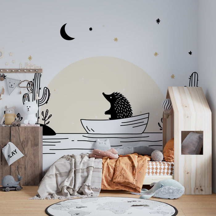 Papel pintado infantil | Erizo aventurero en el agua