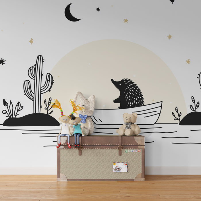 Papel pintado infantil | Erizo aventurero en el agua