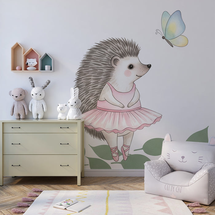Papier peint chambre bébé | Hérisson ballerine et papillon