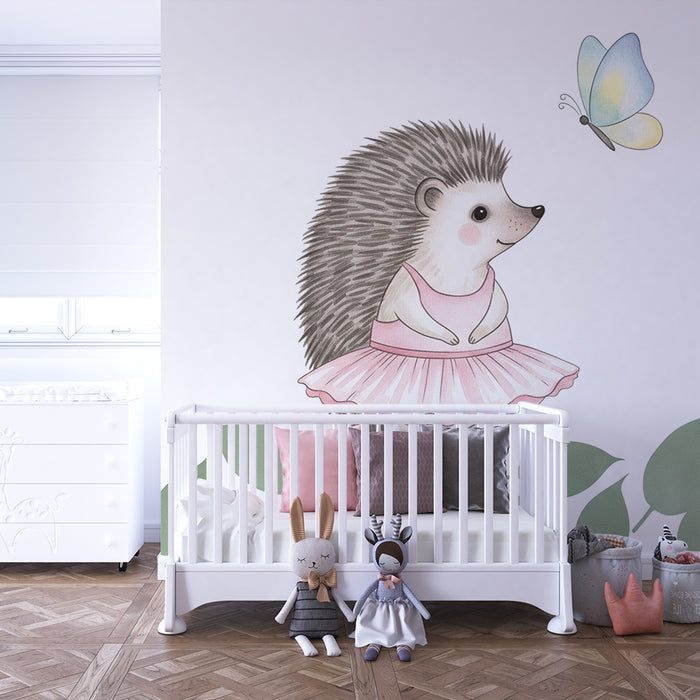 Papier peint chambre bébé | Hérisson ballerine et papillon