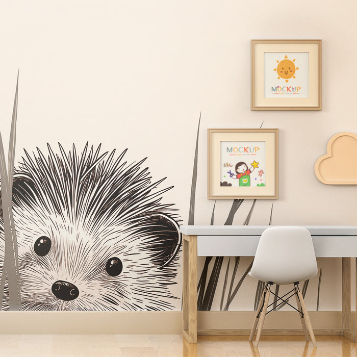 Carta da parati bambini | Riccio curioso tra l'erba