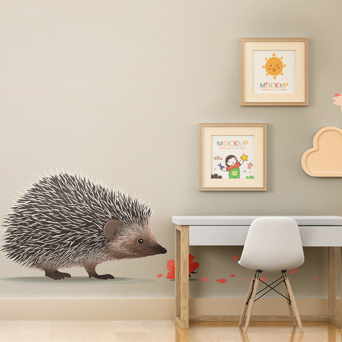 Børneværelse tapet | Nysgerrig pindsvin under et blomstrende kirsebærtræ