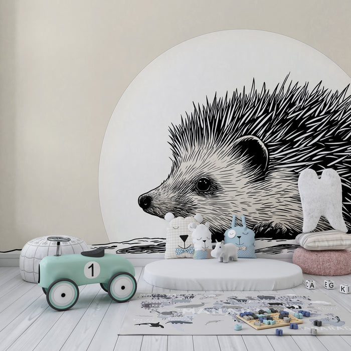 Papel de parede quarto bebê | Ouriço delicado sob a lua