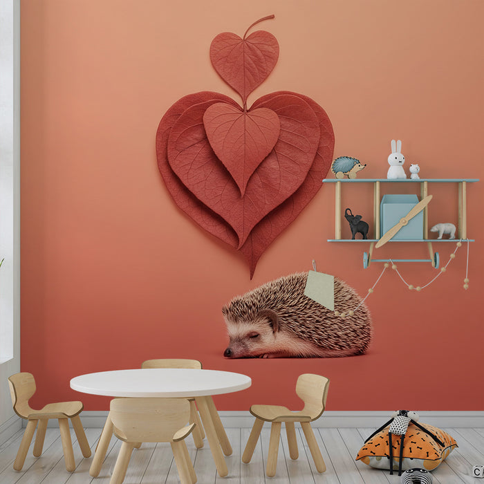 Barntapet | Sovande igelkott under löv i form av hjärtan