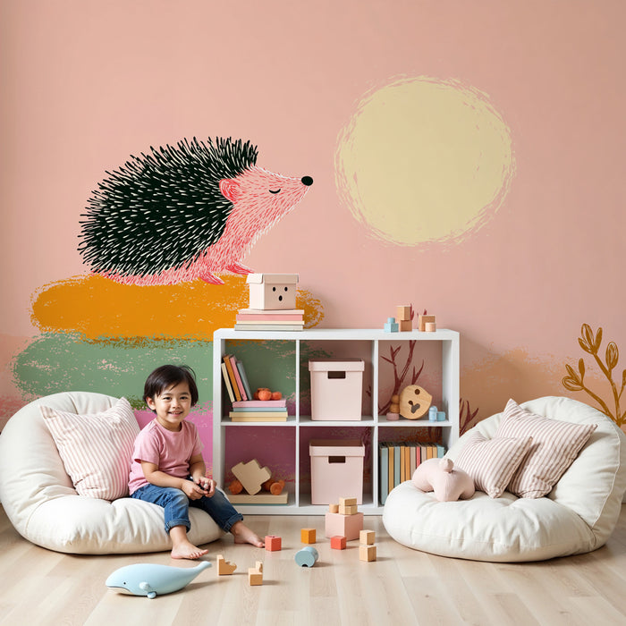 Papel pintado infantil | Erizo durmiendo bajo el sol