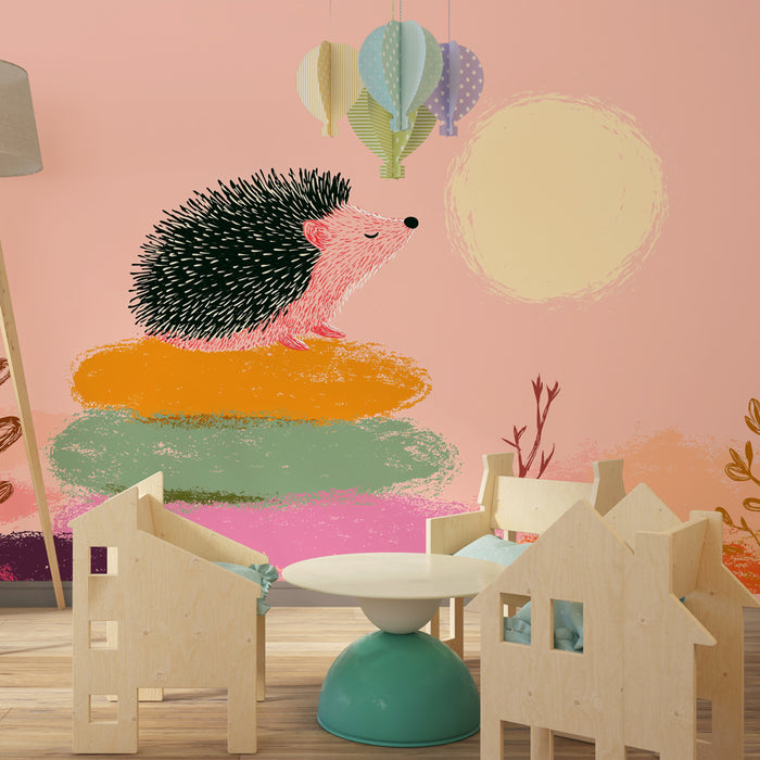 Papel pintado infantil | Erizo durmiendo bajo el sol