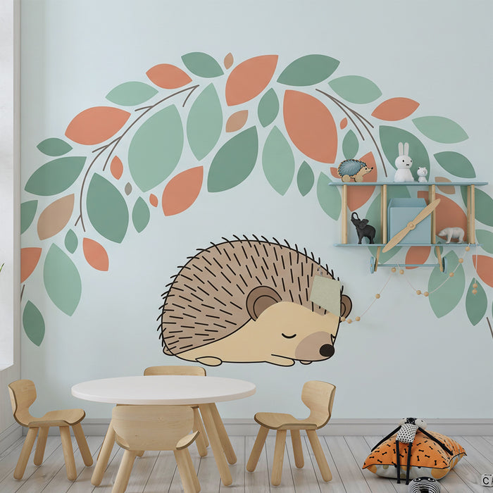 Barntapet | Sovande igelkott under en båge av färgglada löv