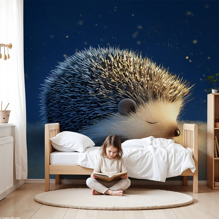 Barntapet | Sovande igelkott under en stjärnklar himmel