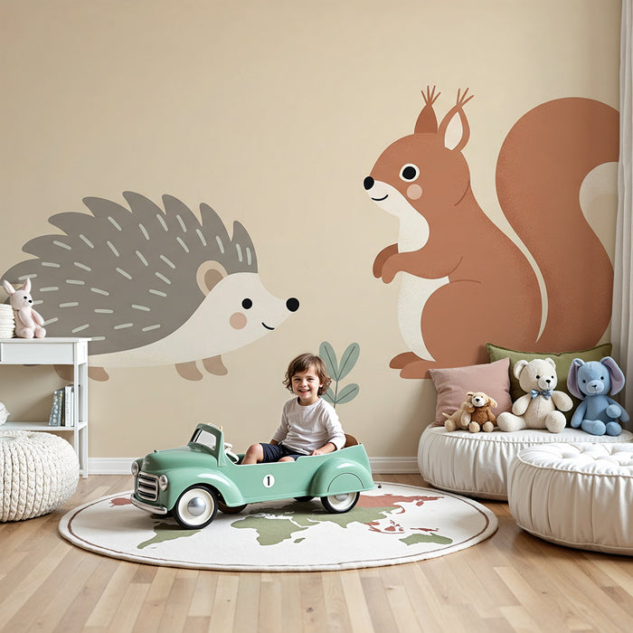 Barntapet | Igelkott och ekorre i en mjuk och naturlig miljö