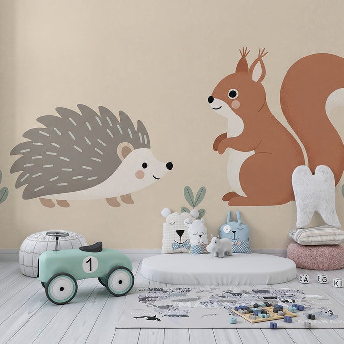 Barntapet | Igelkott och ekorre i en mjuk och naturlig miljö