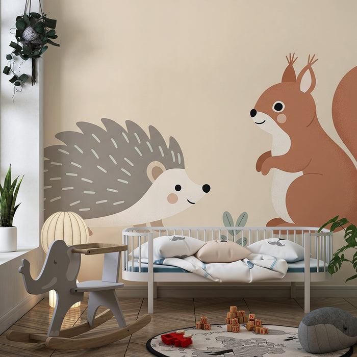 Barntapet | Igelkott och ekorre i en mjuk och naturlig miljö