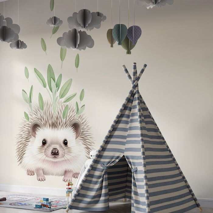 Papel de parede quarto bebê | Ouriço e vegetação suave