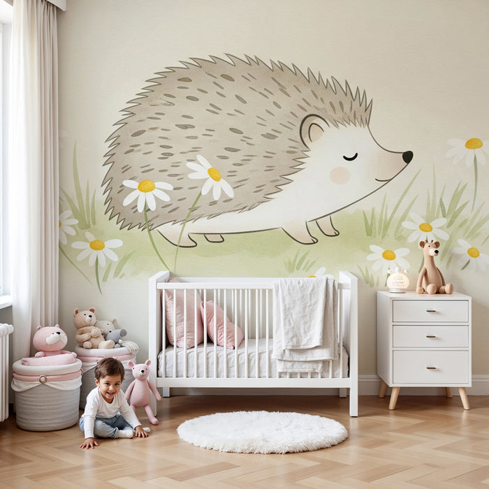 Papier de parede quarto bebê | Šťastný ježek na louce s kopretami