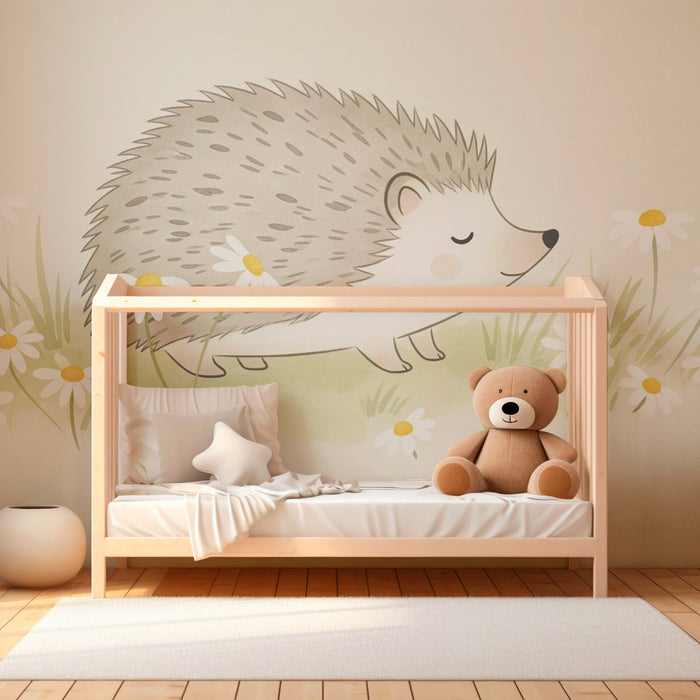 Papier de parede quarto bebê | Šťastný ježek na louce s kopretami