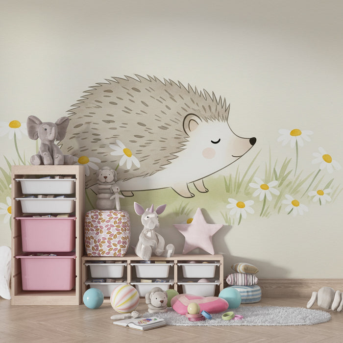 Papier de parede quarto bebê | Šťastný ježek na louce s kopretami
