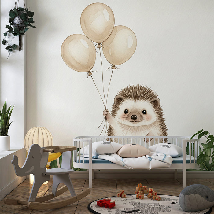 Barntapet | Glada igelkotten med ballonger och bananer