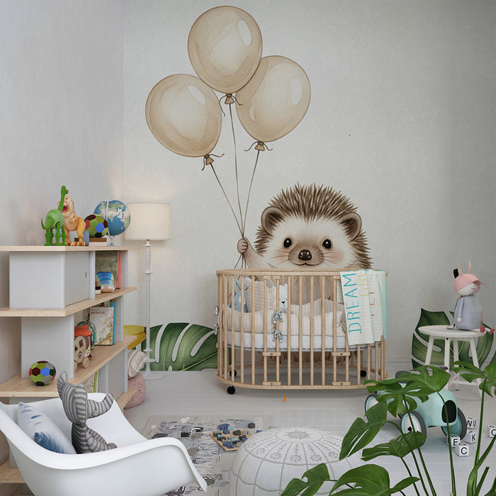 Barntapet | Glada igelkotten med ballonger och bananer