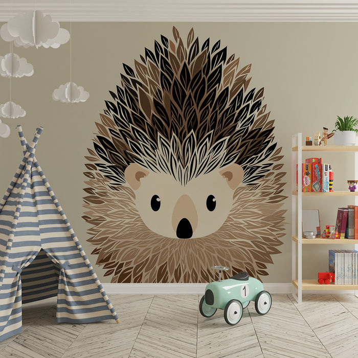 Papier peint chambre bébé | Hérisson mignon avec un pelage en feuilles