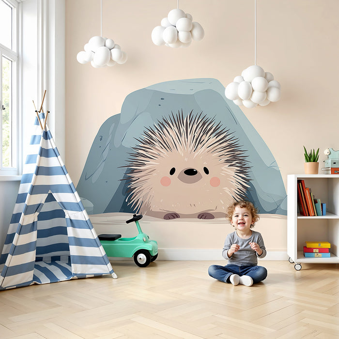 Barntapet | Söt igelkott gömd under en sten