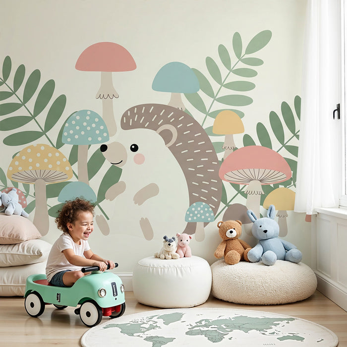 Papel pintado infantil | Erizo lindo rodeado de setas coloridas