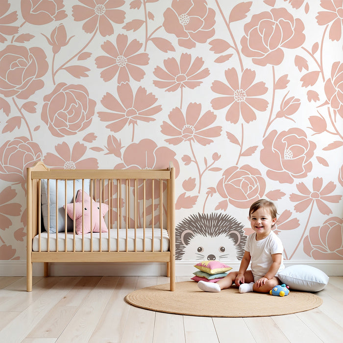 Barntapet | Söt igelkott omgiven av delikata blommor