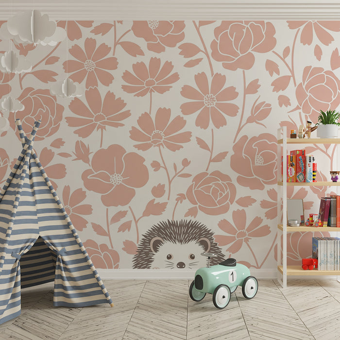 Barntapet | Söt igelkott omgiven av delikata blommor