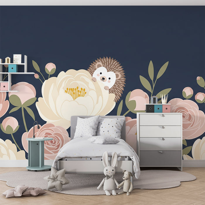 Barntapet | Söt igelkott bland ömtåliga blommor